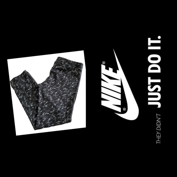 Nike Dri-Fit Leggings Confetti Pattern Gray Black - Picture 2 of 16